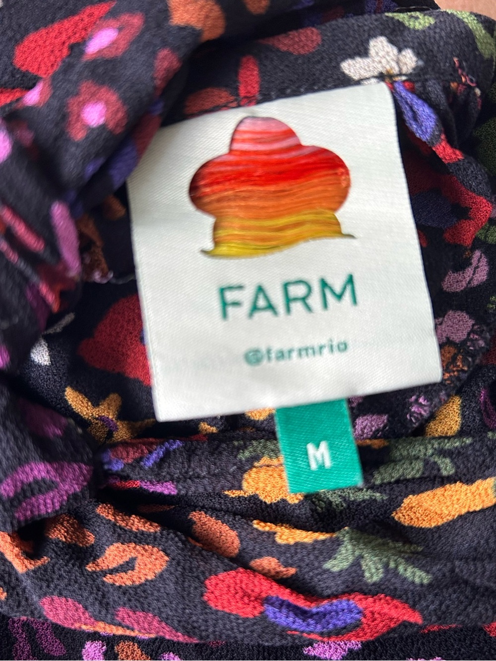 Farm Rio Floral Animal Print Blouse Balloon Sleeve $198.  Fringe Tie Neck M - Picture 6 of 8